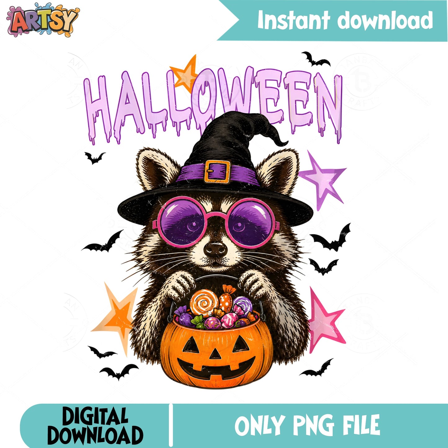 Halloween Raccoon Witch PNG, Cute Raccoon Halloween PNG, Spooky PNG