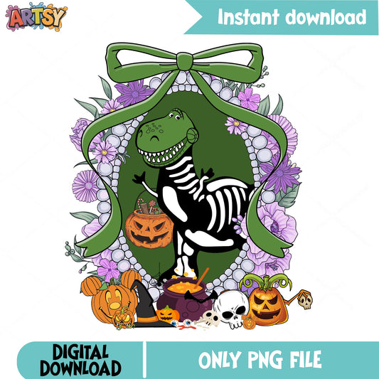 Halloween Rex Skeleton Dinosaur PNG, Spooky Trex PNG, Halloween PNG