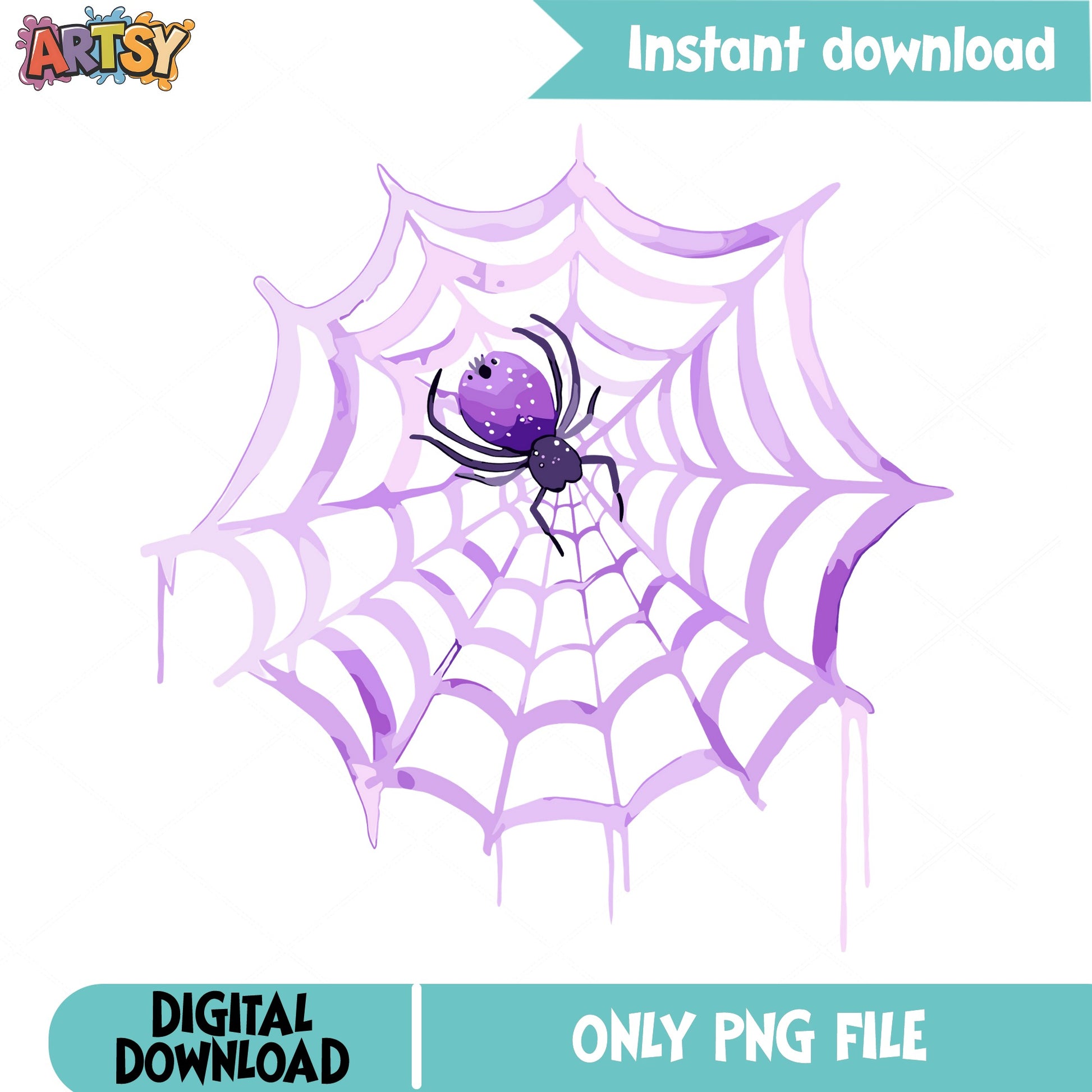 Halloween Spider Web PNG, Purple Watercolor Spider Clipart, PNG