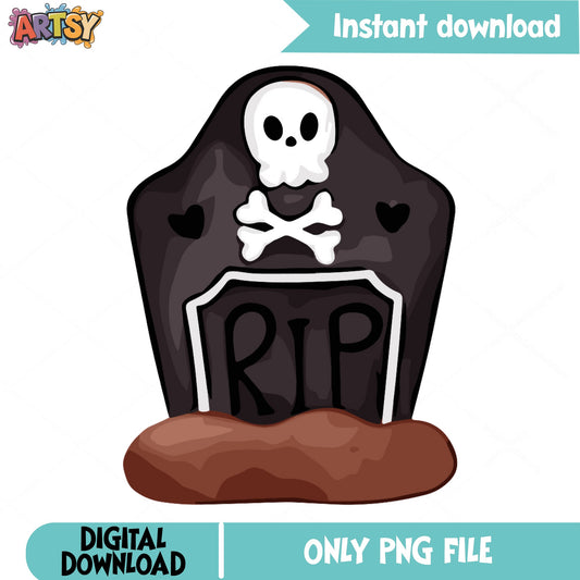 Halloween Tombstone Skull Clipart, RIP Gravestone PNG, Halloween PNG