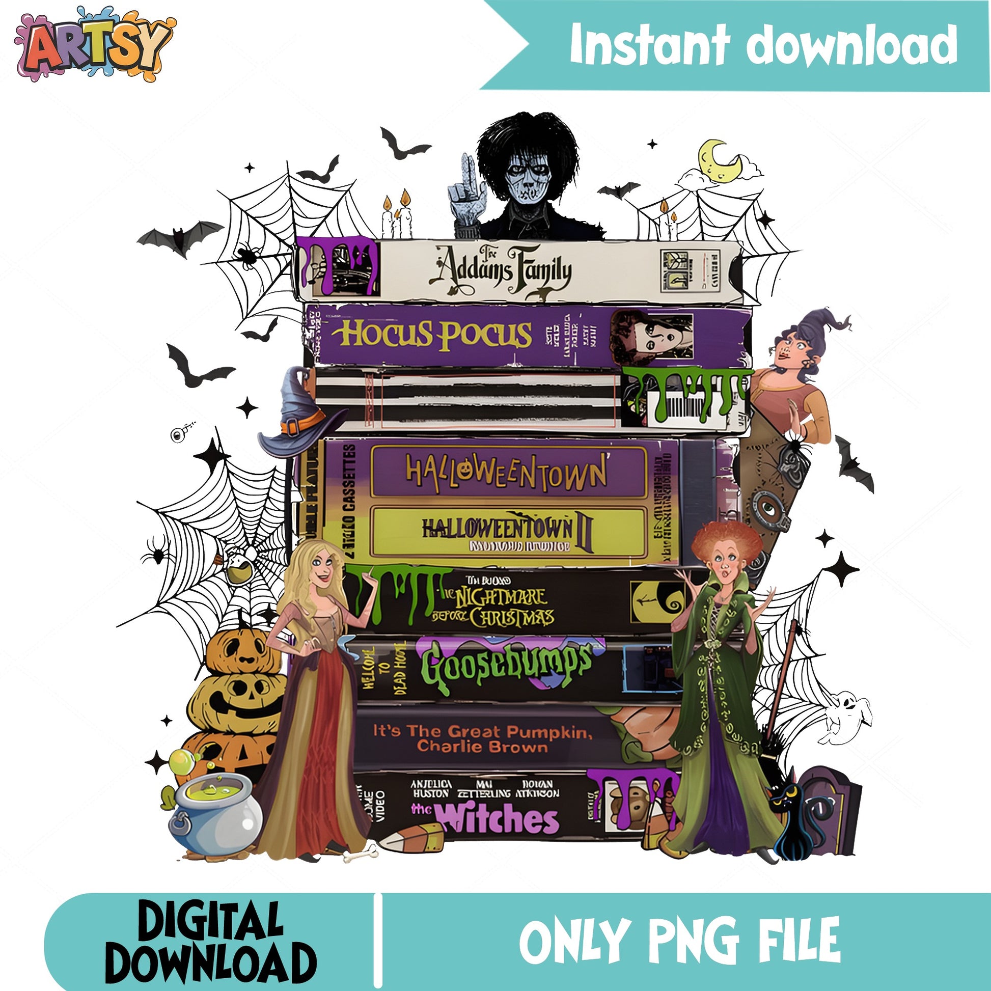 Halloween VHS Stack PNG, Hocus Pocus Halloween PNG, Spooky Movie PNG
