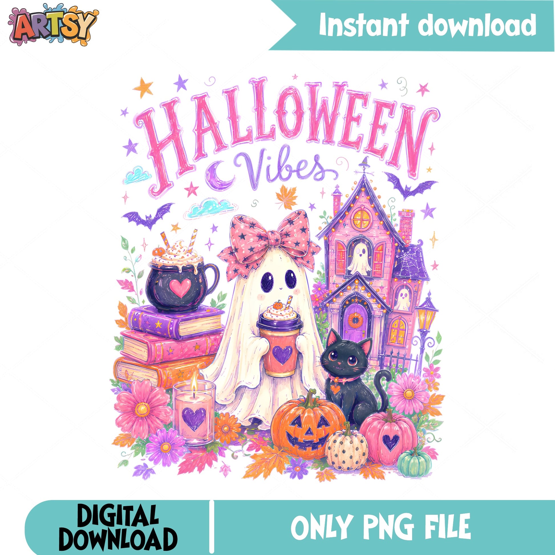 Halloween Vibes Cute Ghost PNG, Spooky Season PNG, Halloween PNG