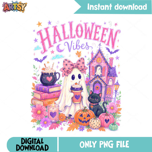 Halloween Vibes Cute Ghost PNG, Spooky Season PNG, Halloween PNG