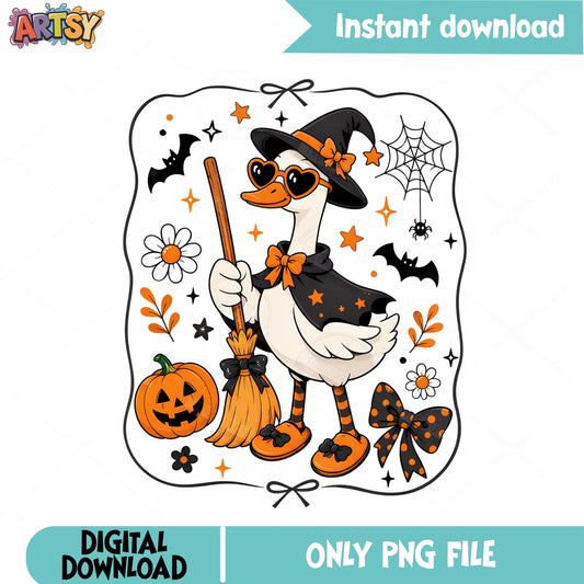 Halloween Witch Duck PNG, Spooky Duck Halloween PNG, Cute Duck PNG