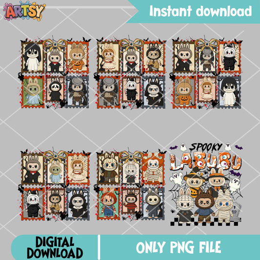 Halloween bow labubu bundle png, labubu with bow​ png, halloween labubu png