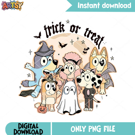 Halloween costume party png, Bluey and friends png, scary halloween png