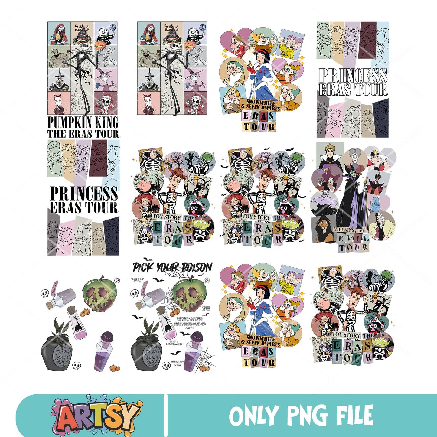 Halloween eras tour png bundle, disney halloween png, spooky disney png