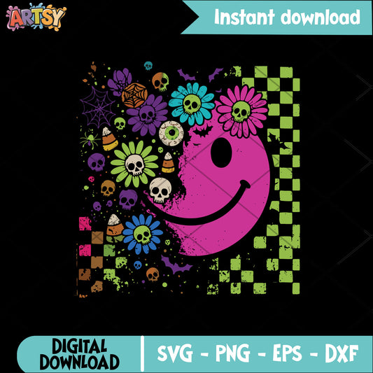 Halloween floral vibes svg, halloween vibes svg, flower halloween svg