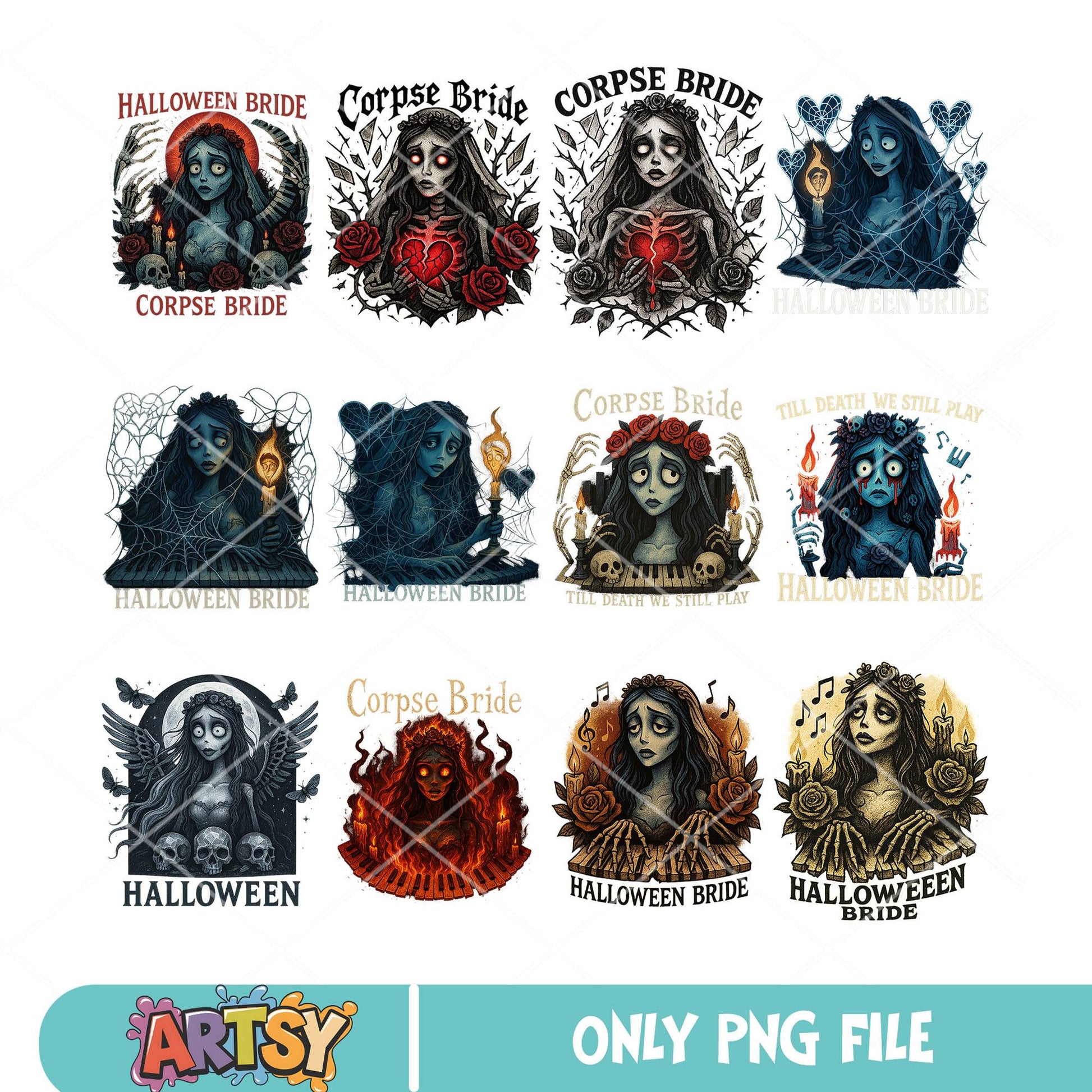Halloween horror bride png bundle, corpse bride png, horror bride png