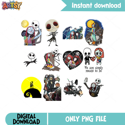 Halloween jack sally png bundle, jack and sally png, jack skellington png