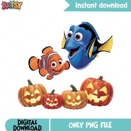 Halloween marlin dory png, disney halloween png, marlin fish png