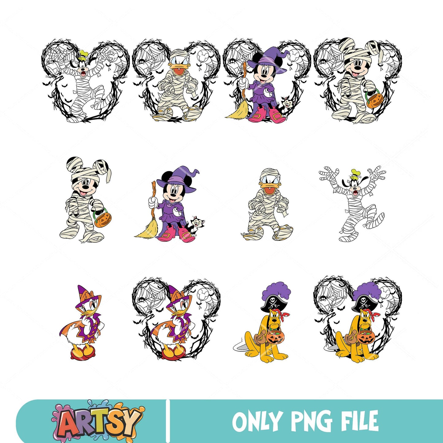 Halloween mickey head png bundle, mickey mummy png, halloween mickey png