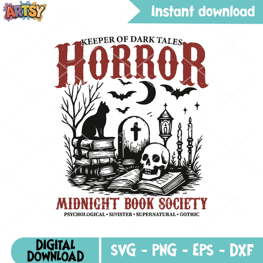 Halloween midnight book society svg, horror halloween svg, midnight book​ svg