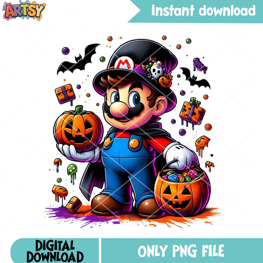 Halloween night mario png, witch costume png, Nintendo Halloween png