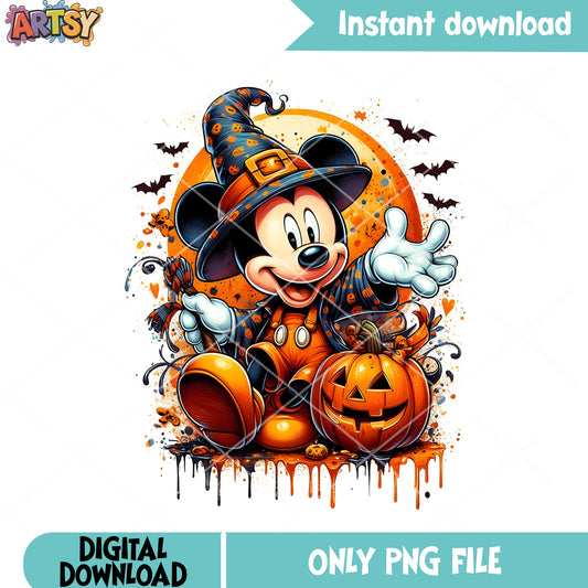 Halloween night mickey mouse png, scary jack o lantern pumpkin png