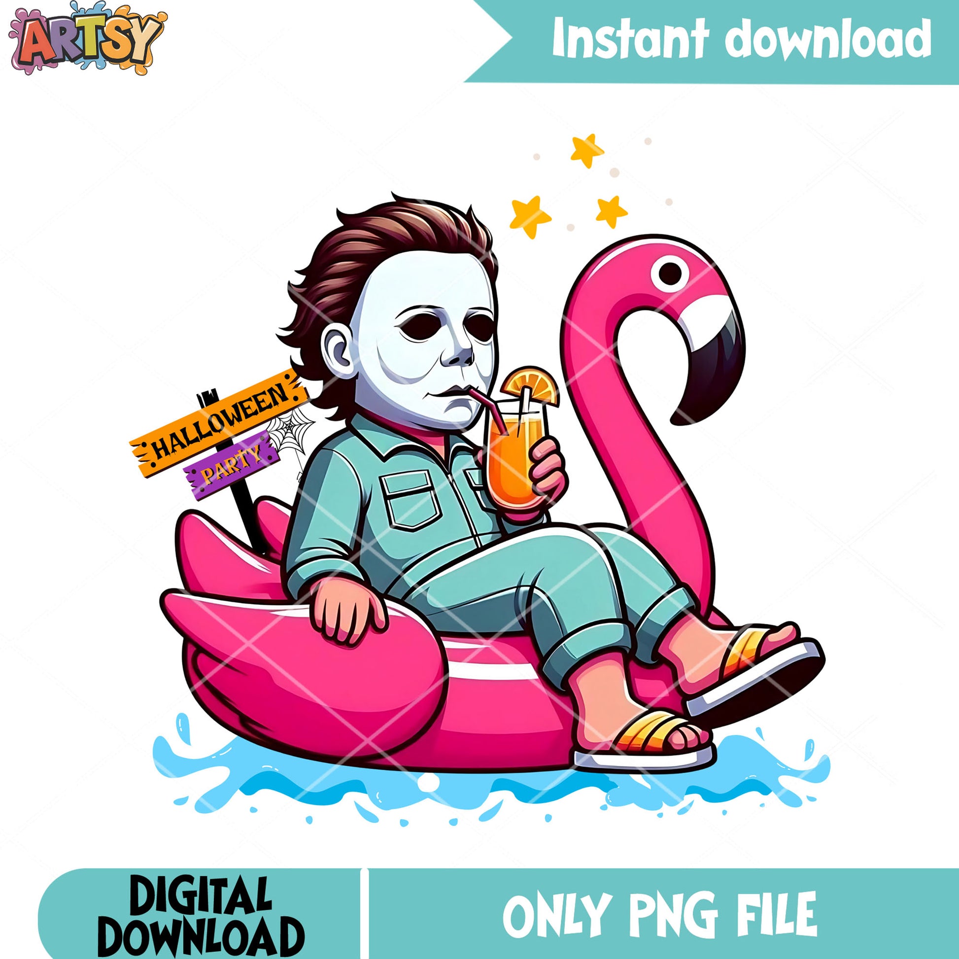 Halloween party png, summer vibes png, flamingo float png