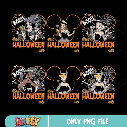 Halloween princess white png bundle, disney princess png, boo halloween png