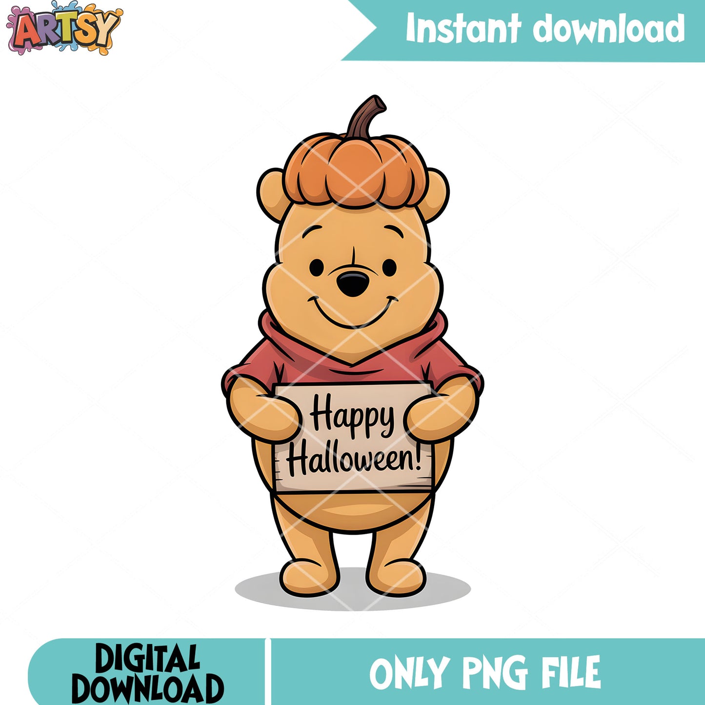 Halloween pumpkin pooh png, vintage pooh png, halloween pooh png