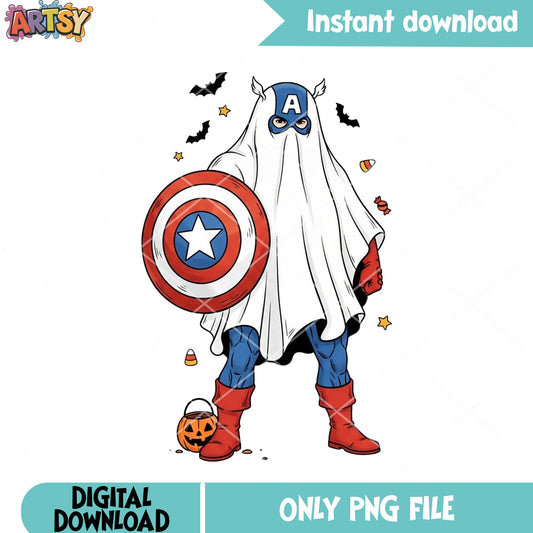 Halloween scary ghost png, marvel halloween png, spooky captain america png