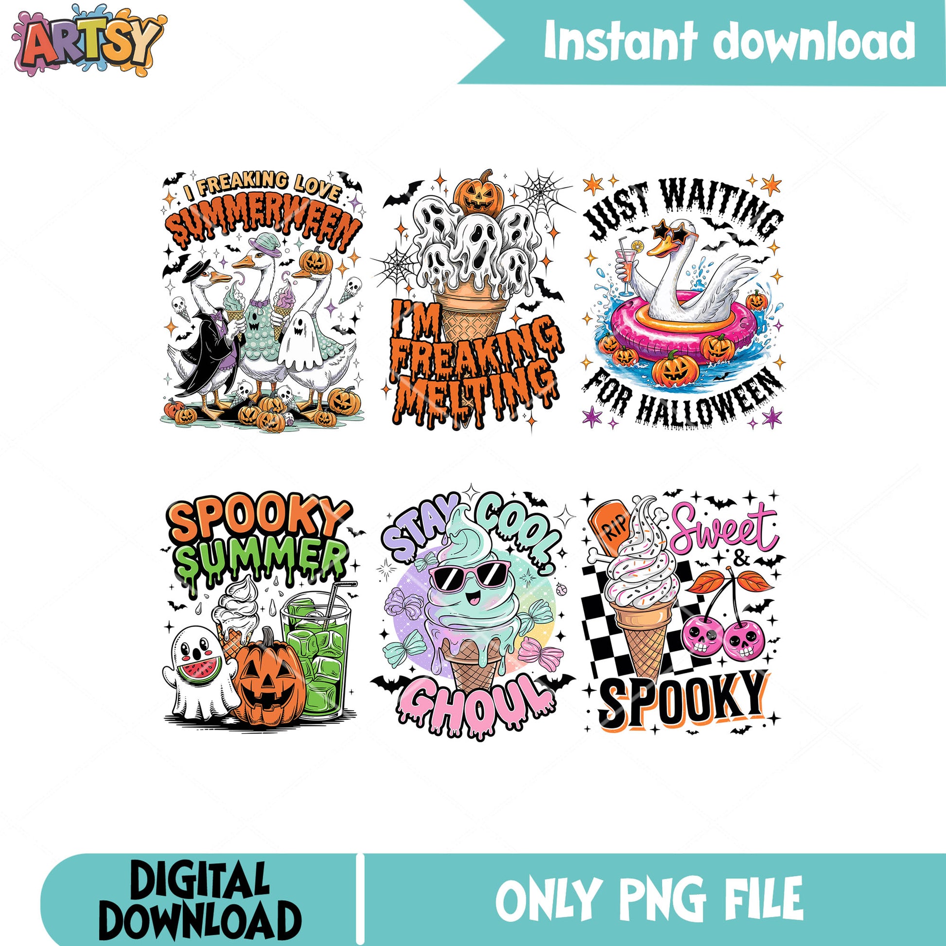 Halloween spooky cream png bundle, summer ween png, spooky goose png
