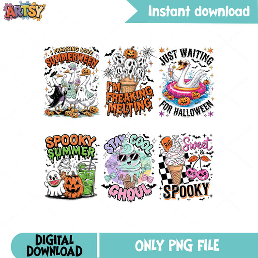 Halloween spooky cream png bundle, summer ween png, spooky goose png