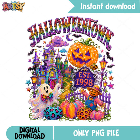 Halloweentown Est 1998 PNG, Halloween Ghost Pumpkin PNG, Spooky Season PNG