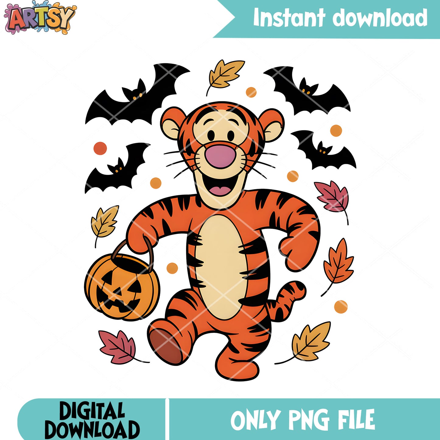 Halloween vibes tiger poster png, pooh poster png, winnie the pooh tiger png