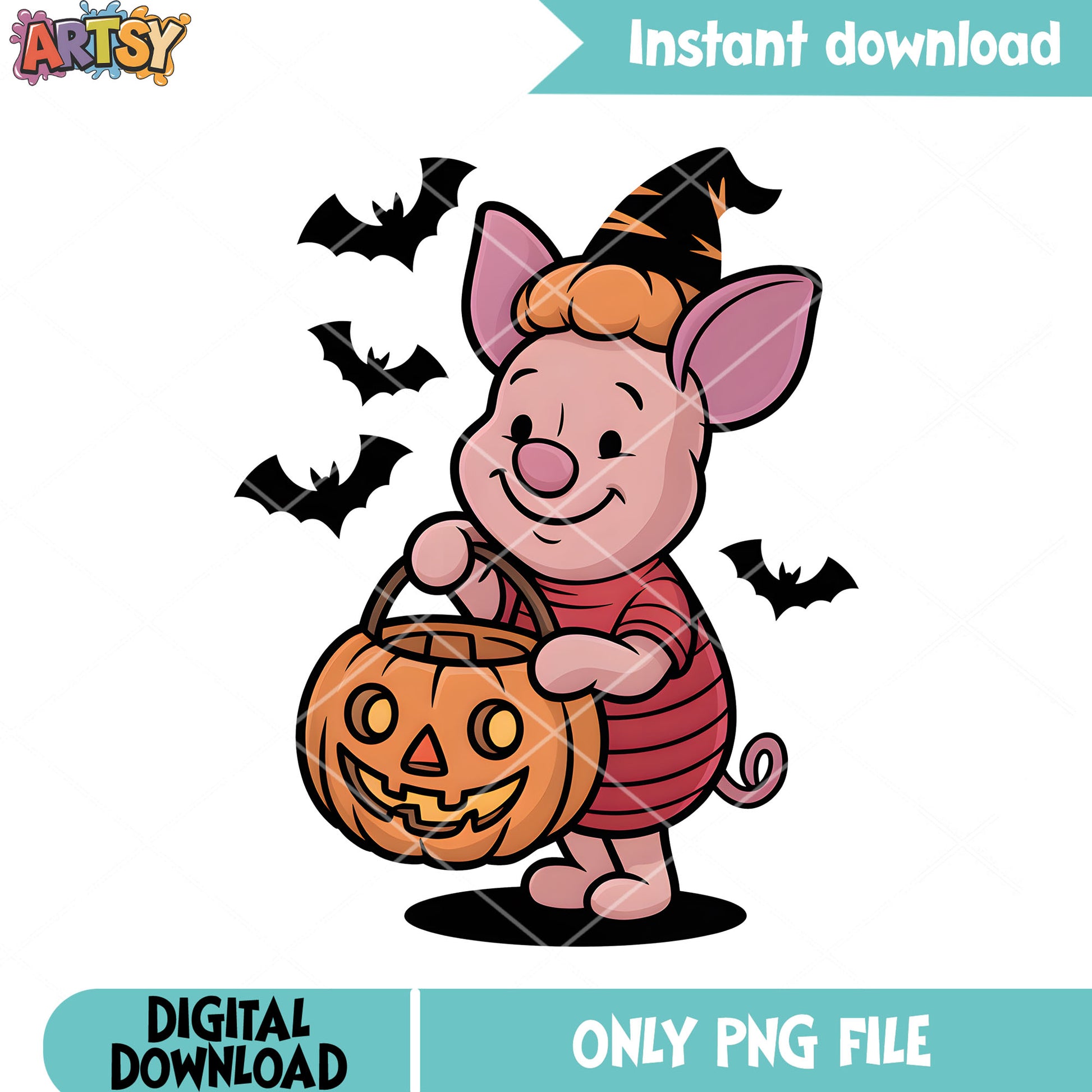 Halloween witch piglet png, trick or treat png, disney piglet png