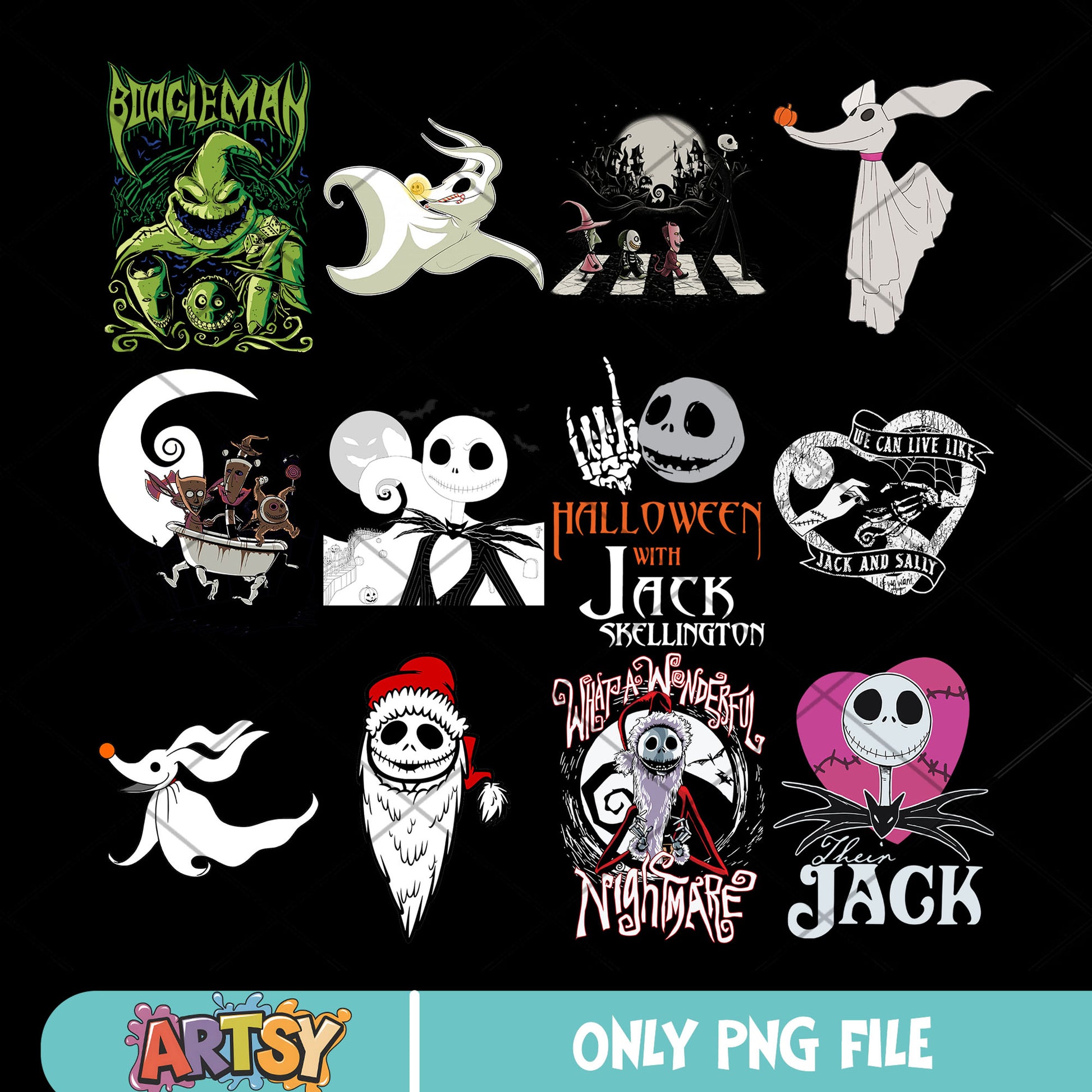 Halloween with jack png bundle, nightmare before christmas png