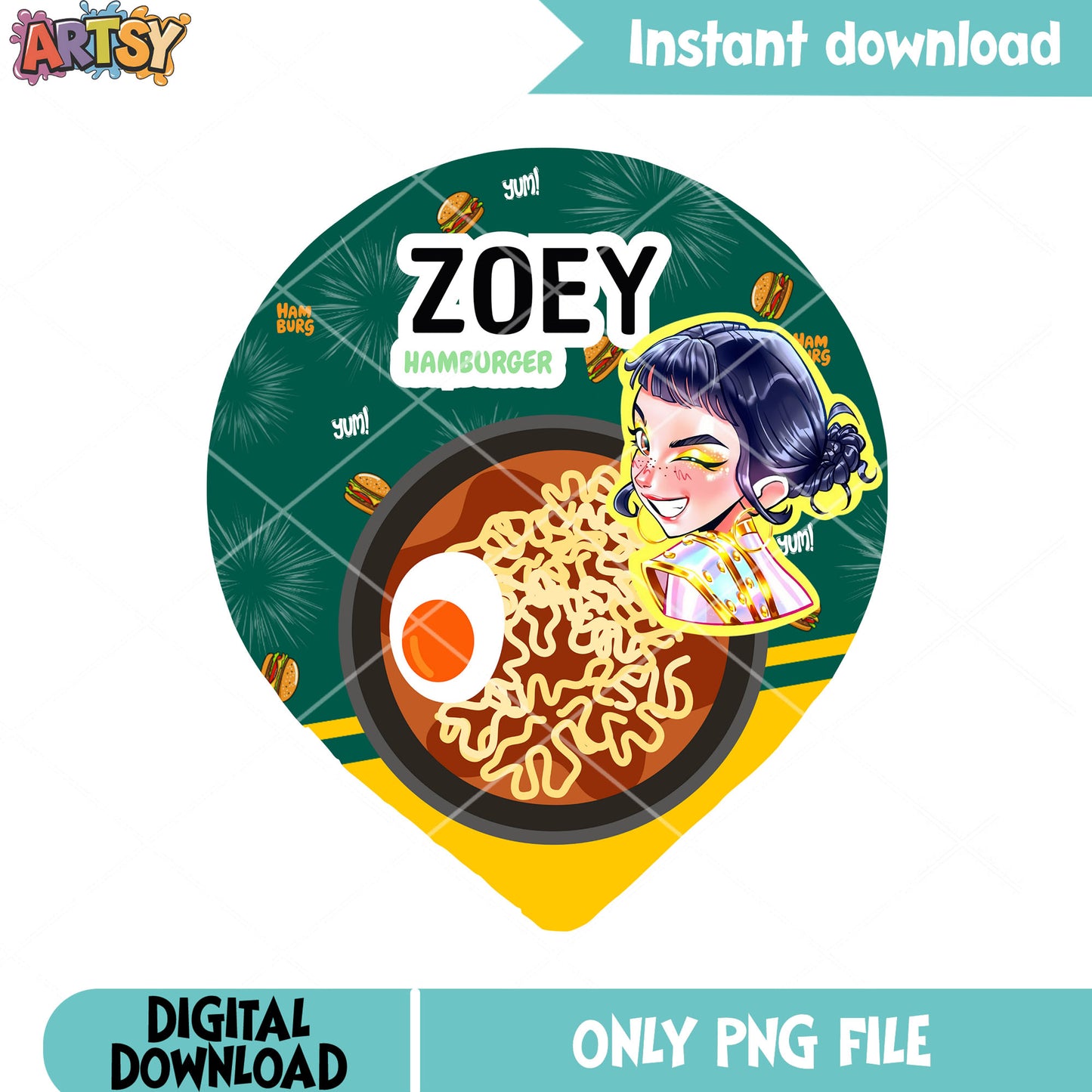 Hamburger noodles zoey png, instant noodles​​ png, kpop demon hunter png