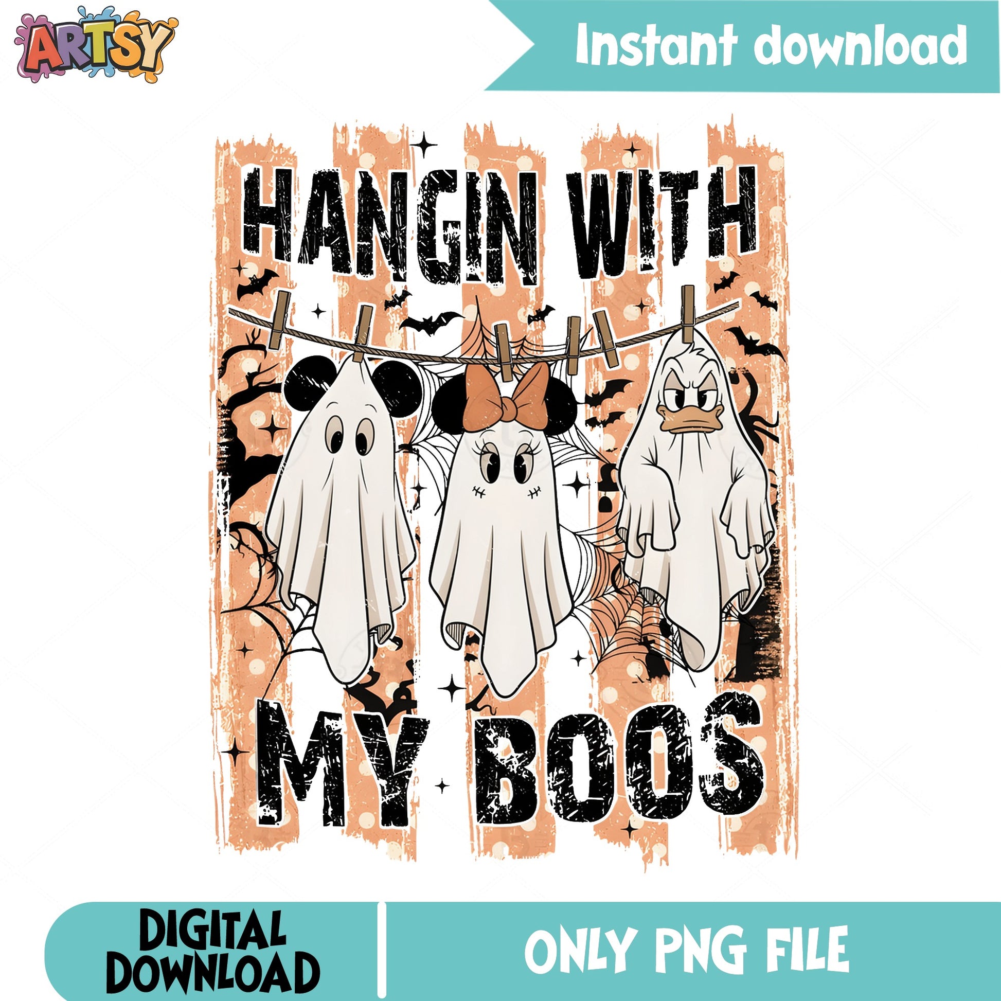 Hangin With My Boos Disney Halloween PNG, Mickey Minnie PNG, Ghost PNG