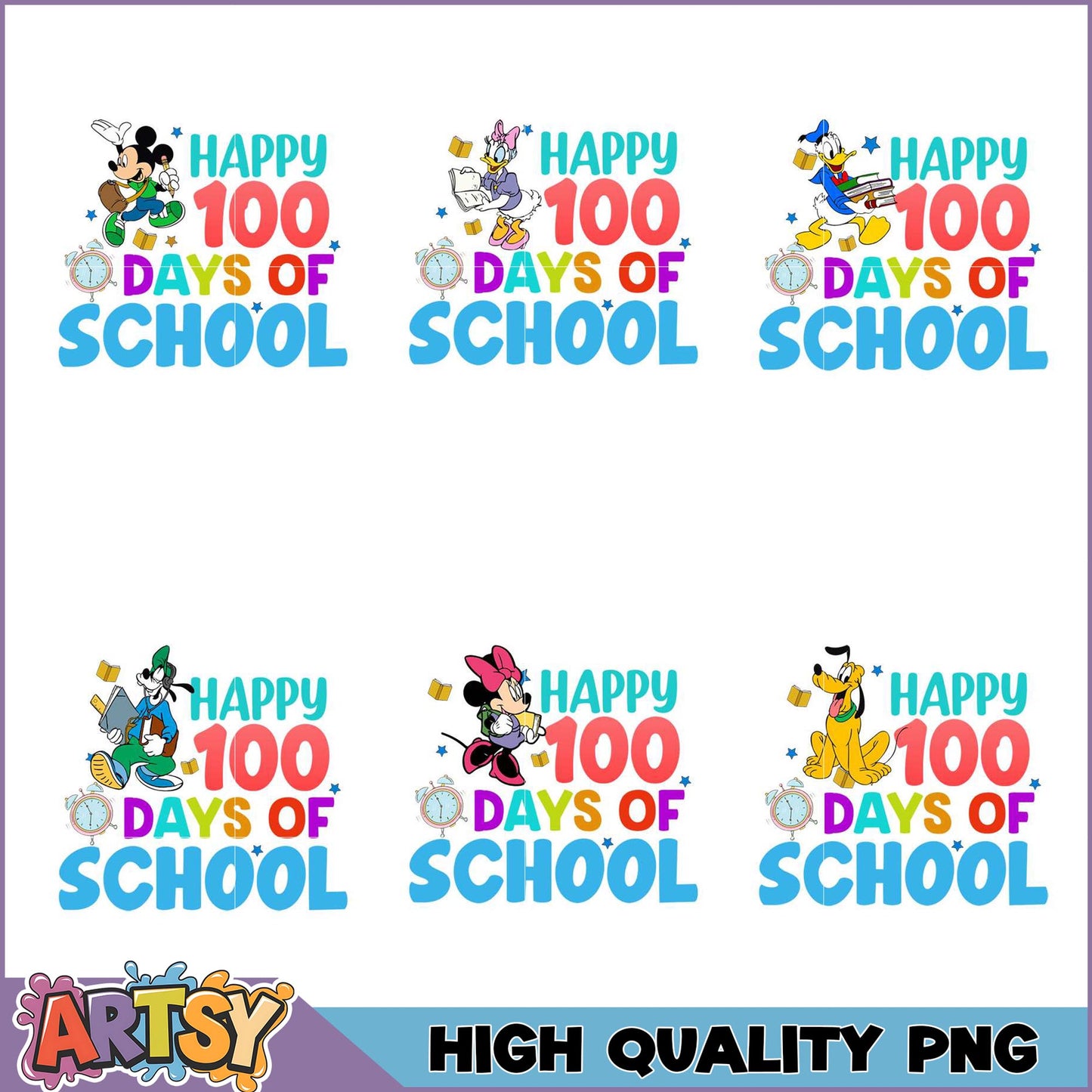Happy 100 Days of School PNG Bundle - Disney Characters