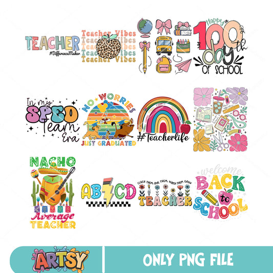 Happy 100 days school png bundle, 100 days of school png, teacher vibes png