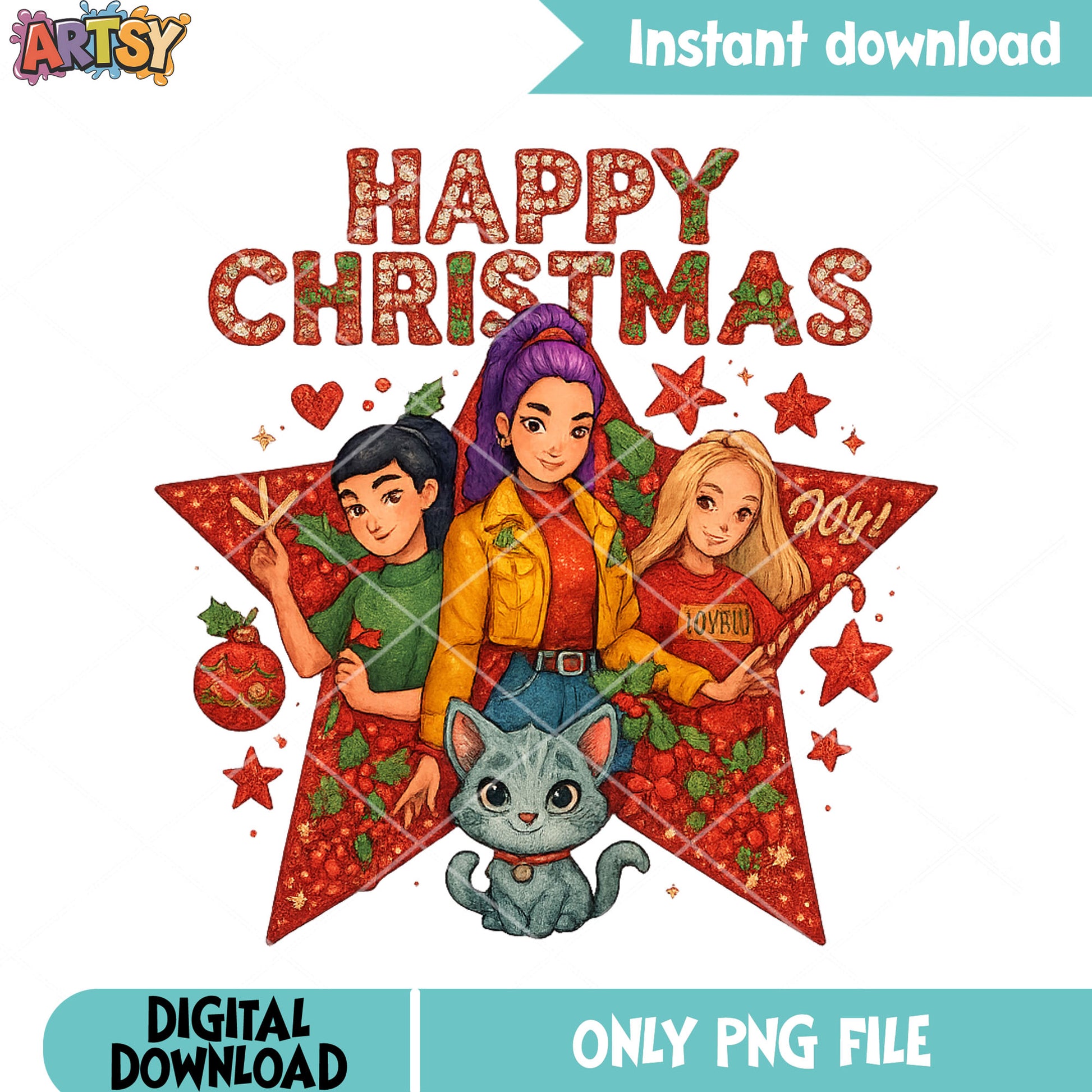 Happy Christmas png, kpop demon hunters png, huntrix png