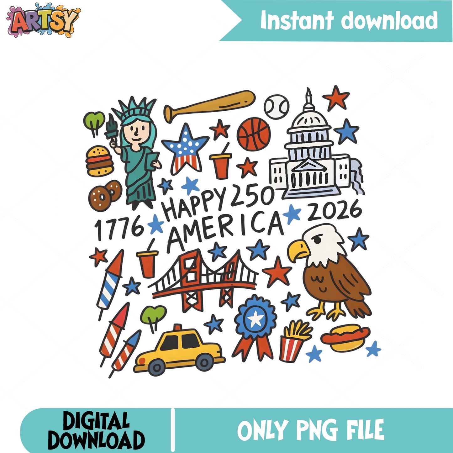 Happy 250th America 1776 2026 PNG, 4th Of July PNG, Patriotic PNG