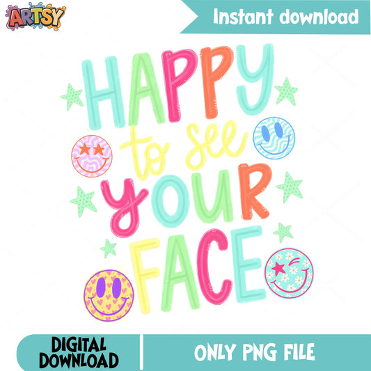 Happy To See Your Face PNG, Smiley Face PNG, Retro Teacher PNG
