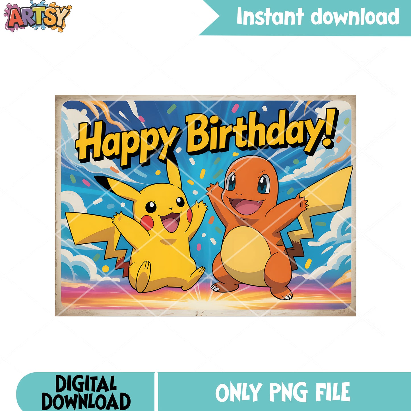 Happy birthday pokemon vibes png, pikachu png,  pokemon charizard png