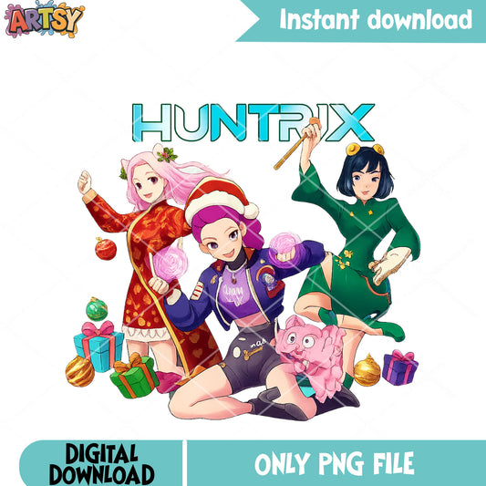 Happy christmas huntrix team png, christmas png, zoey huntrix png