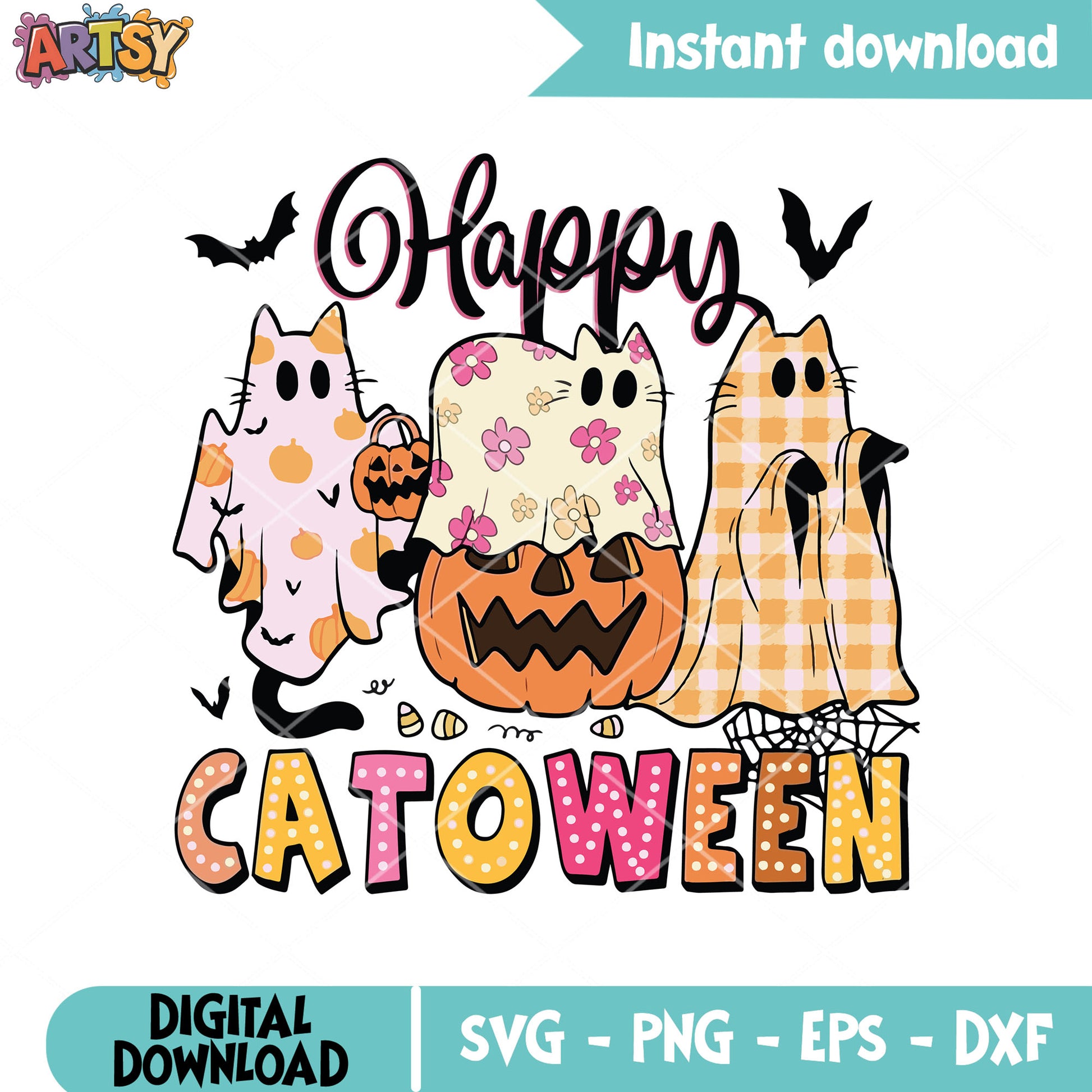 Happy cute catoween svg, cat halloween svg, pumpkin cat svg