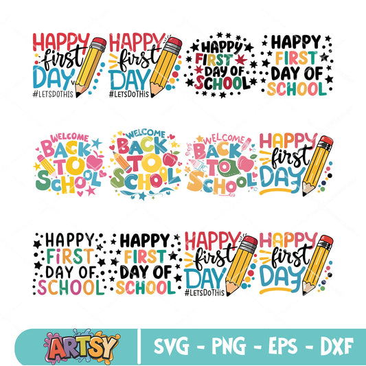 Happy first day of school arts svg bundle, first day of school svg, happy quotes svg