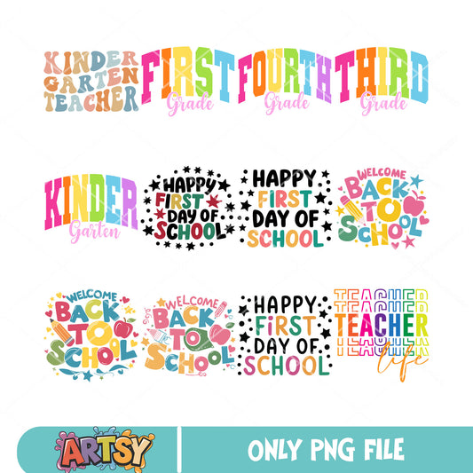 Happy first day school png bundle, school day png, grade school png