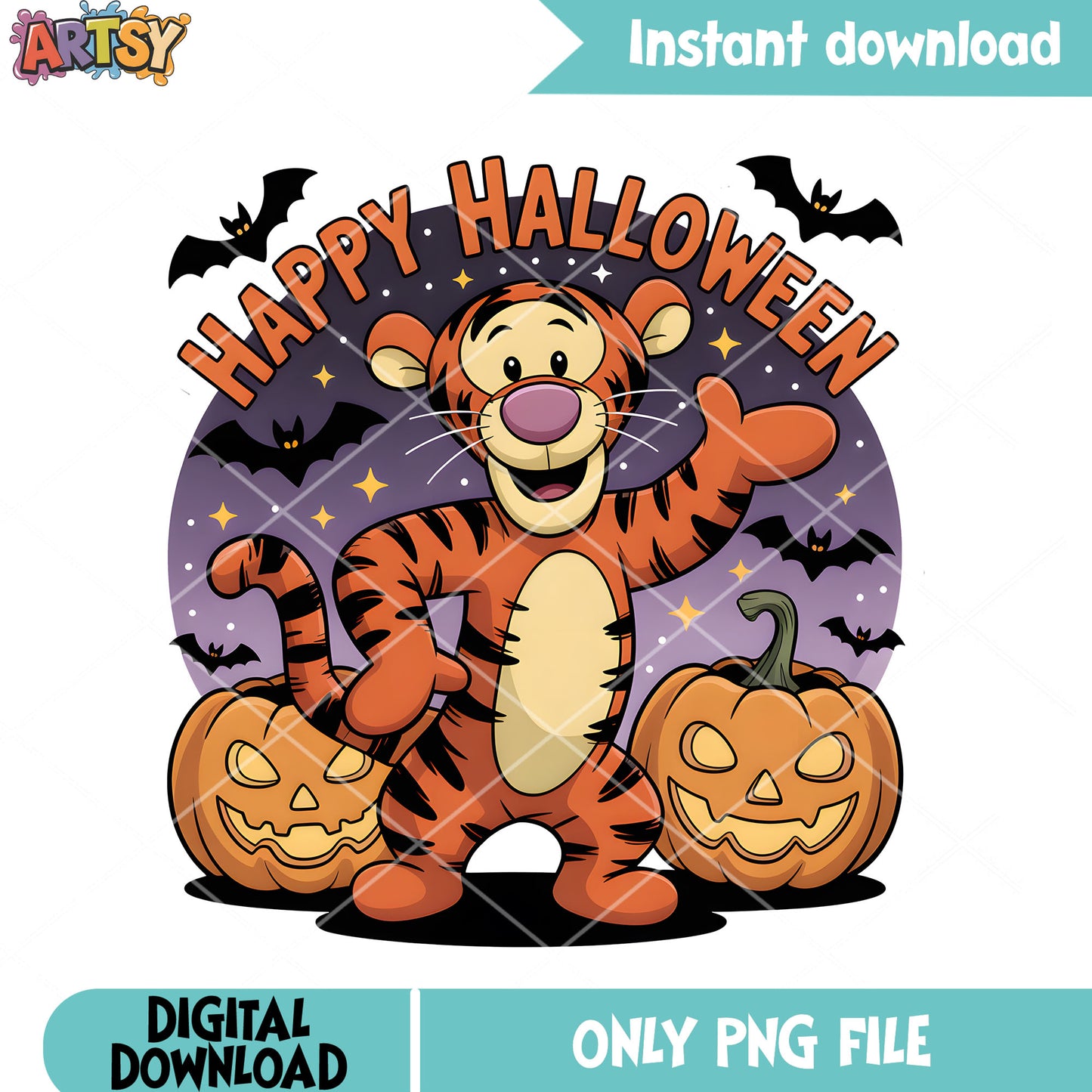 Happy halloweeb tiger png, vintage pooh png,​ disney poster png