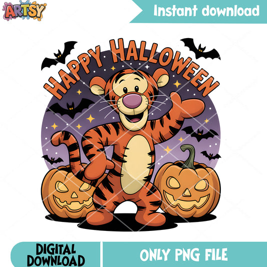 Happy halloweeb tiger png, vintage pooh png,​ disney poster png