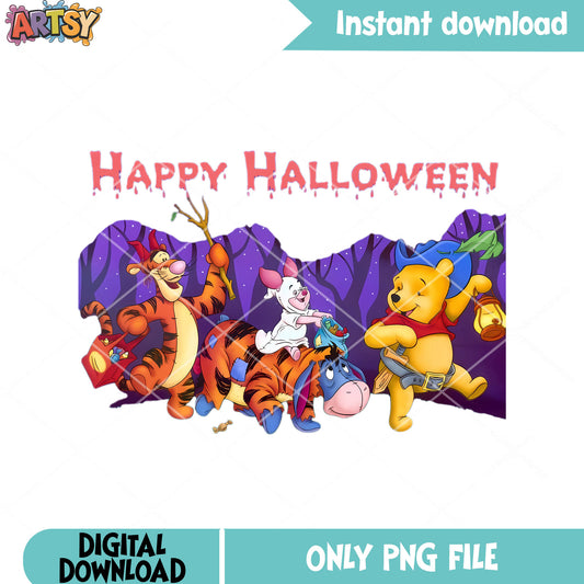 Happy halloween Pooh png, disney halloween png, scary halloween night png