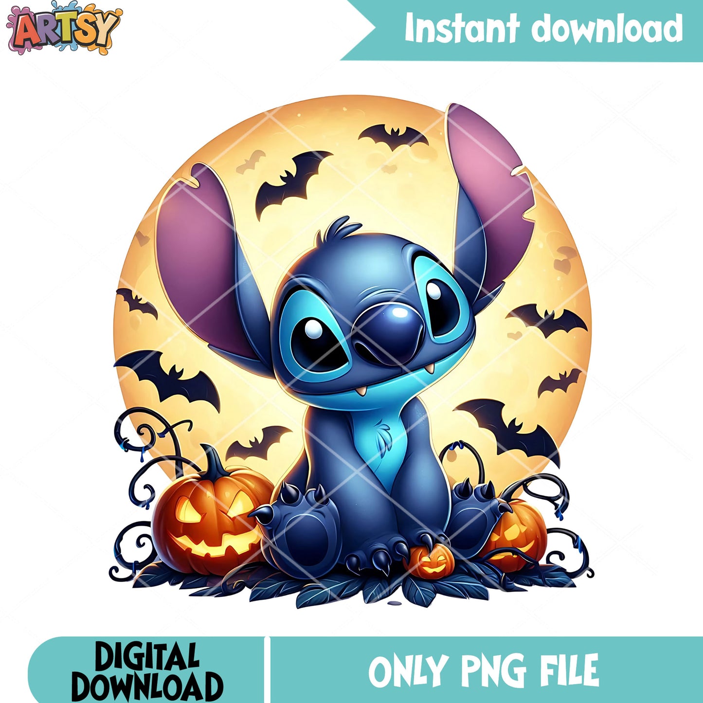 Happy halloween night png, jack o lantern png, cute stitch png