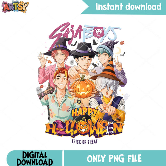 Happy halloween png, saja boys costume png, trick or treat png