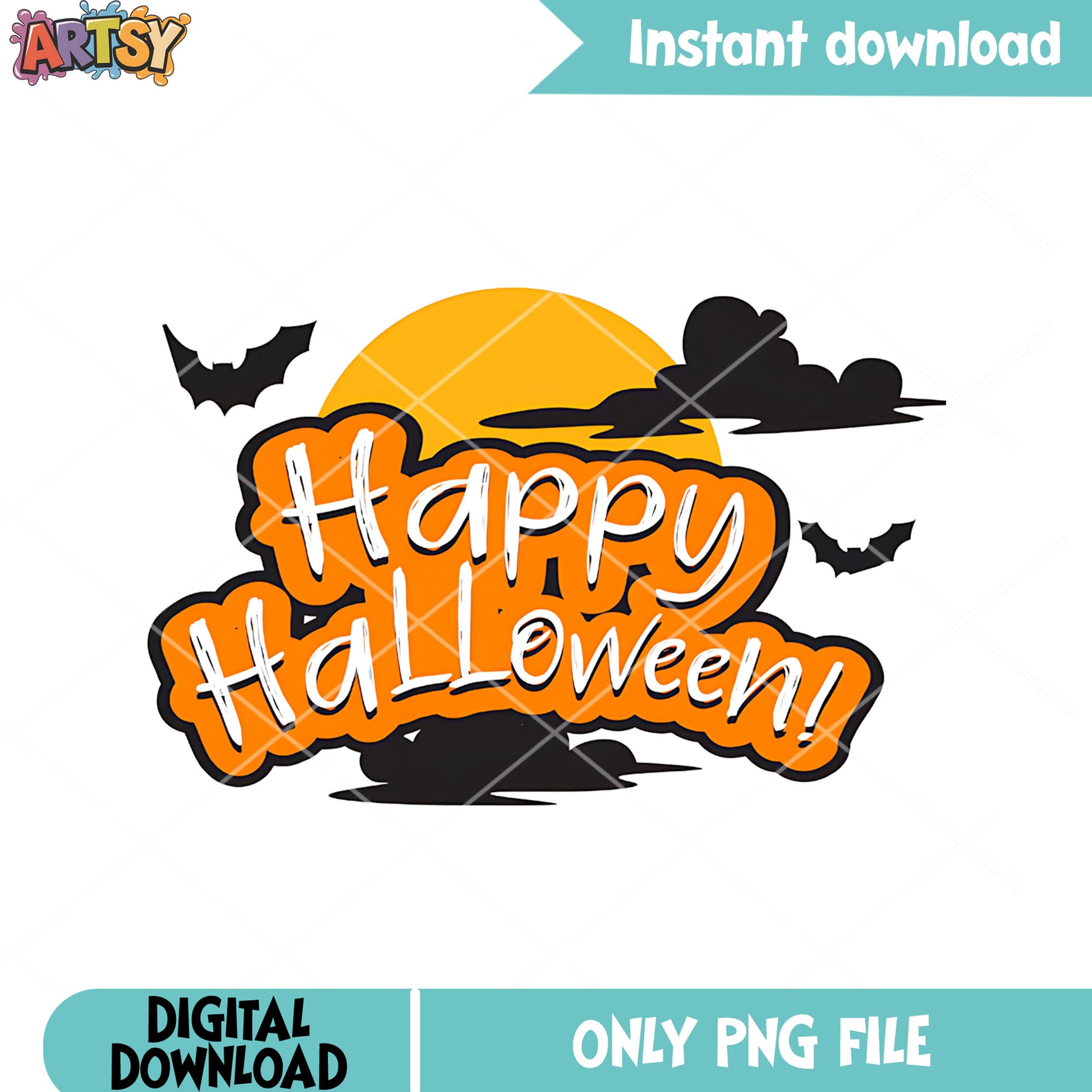 Happy halloween png, scary bats png, full night moon png
