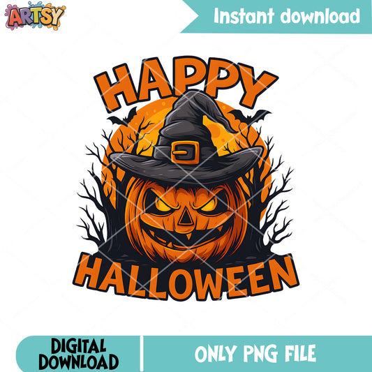 Happy halloween pumpkin bow png, spooky pumpkin​ png, happy halloween png