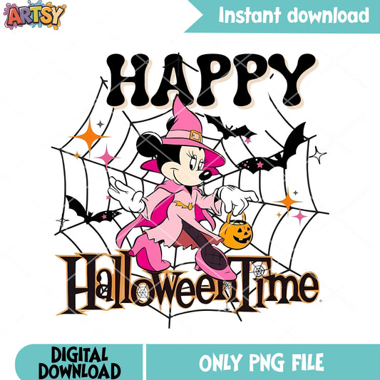 Happy halloween time png, witch costume png, wicker pumpkin png