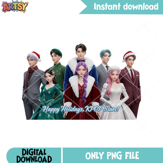Happy holidays kpop stars png, kpop demon hunters png, christmas png
